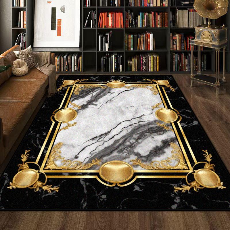 

Luxury Marble Style Golden Border Large Living Room Rug Non-slip Easy Cleaning Office Study Decor Carpet Soft Entrance Door Mat 60x90cm