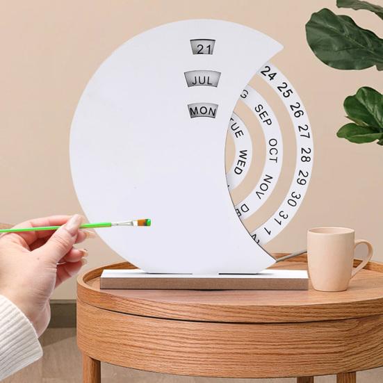 Yousheng Rotatable Wooden Perpetual Desk Calendar with Base Heavy Duty Date Week Month Display Home Office Bedroom Desktop Calendar Decoration