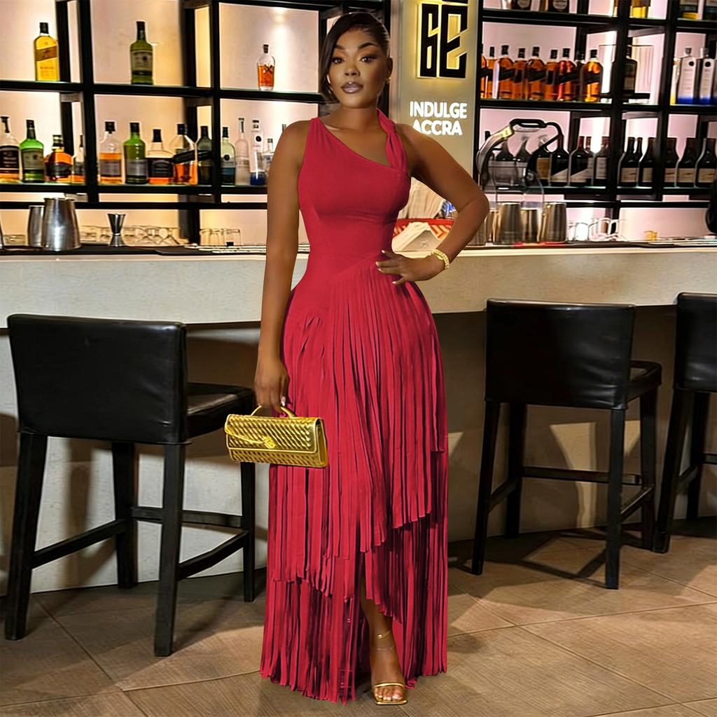 Women's Elegant Tassel Party Dress Solid Color Bodycon Midi Dress Fringe Cocktail Evening Gown