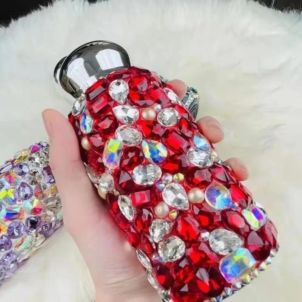 Diamond Thermos Bottle Rhinestone Insulated Pocket Cup Mug Double Wall Vacuum Stainless Steel Water Bottle