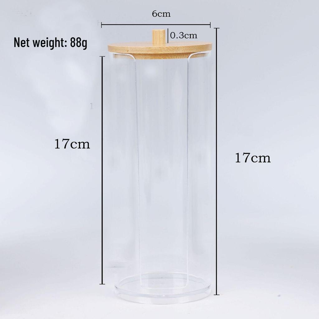 Diamond Pattern Cotton Pad Organizer with Wooden Lid - Multi-Purpose Desktop Storage Box