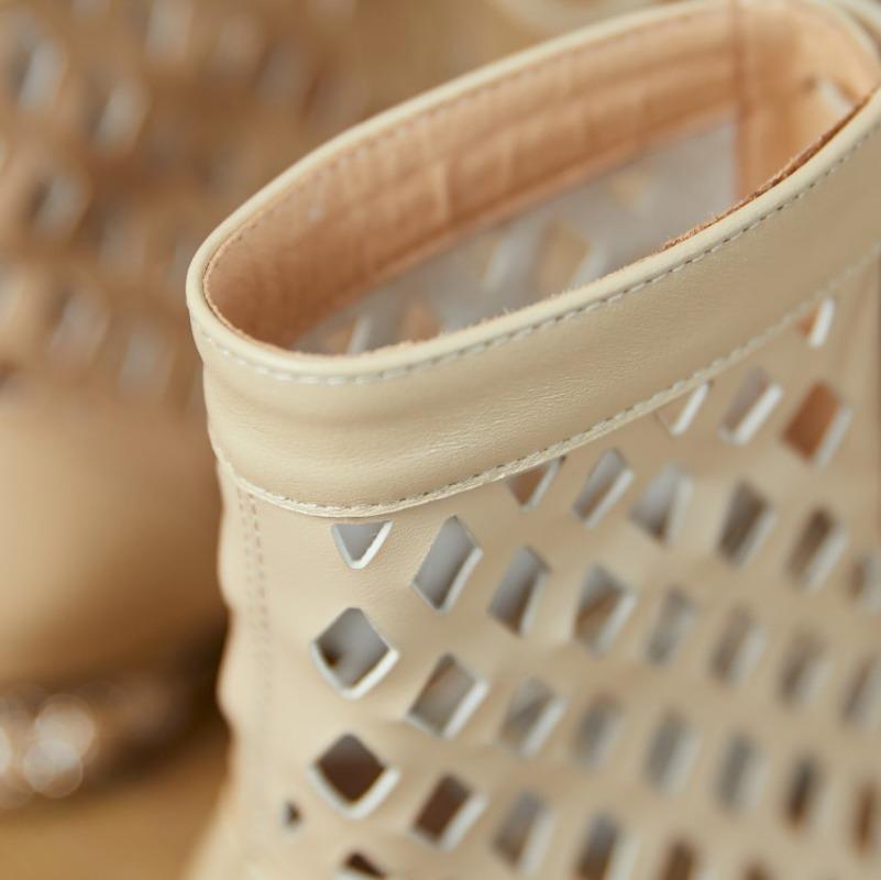 Fashion Cowhide Hollowed Out Cross Strap Fish Mouth Cool Boots Spring Summer Women Electroplated Full Diamond 3cm Low Heel Sandals 33-44