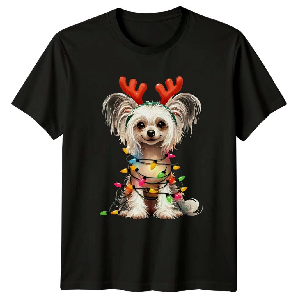Dog Reindeer Antlers Christmas Lights Holidays Unisexs Unisexs Graphic Tee B