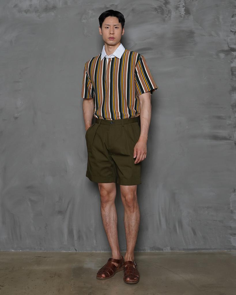 Bancheu Btb Cotton Twill Chino Double-Pleat Shorts - Olive