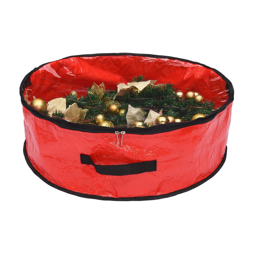 Xmas Wreath Storage Bag with Portable Handle Single Sided Transparent Reusable Tear Proof PE PVC