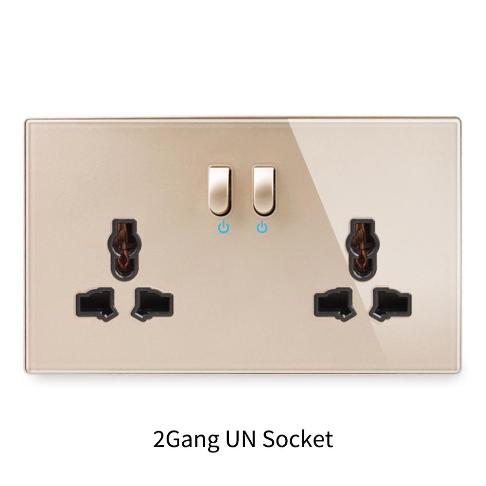 146 Piano Key Reset Switch Tempered Glass Panel 2Gang UN Multifunctional 3-hole Combination Office Hotel Home Villa Decoration