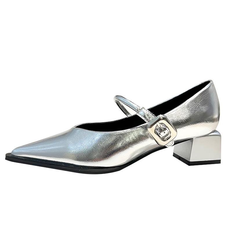 Spring 2025 New French Light Mouth Medium Heel Mary Jane Single Shoes Pointed Professional Black High Heels Women's Thick Heel