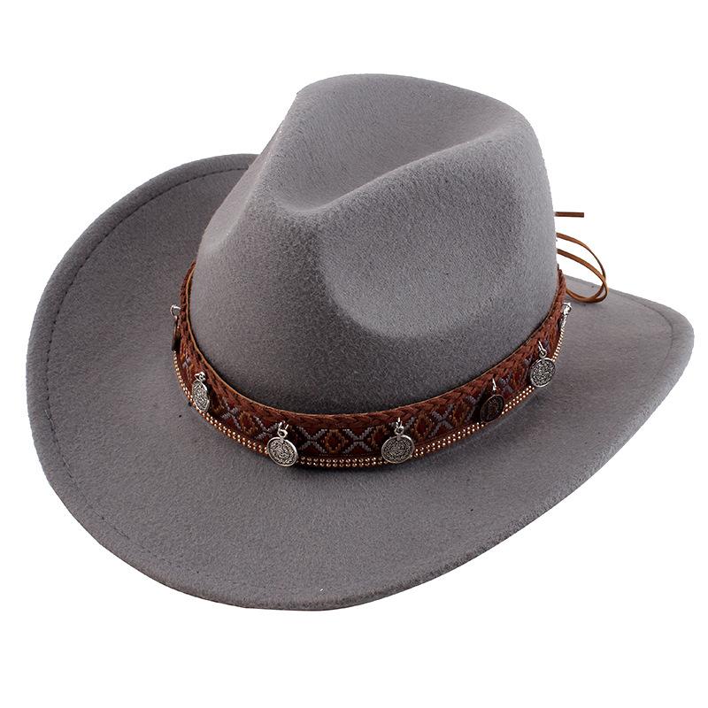 Summer Felt Cowboy Hat Men Women Couple Ethnic Rolled Brim Bohemian Fedora Sun Cap for Outdoor Beach