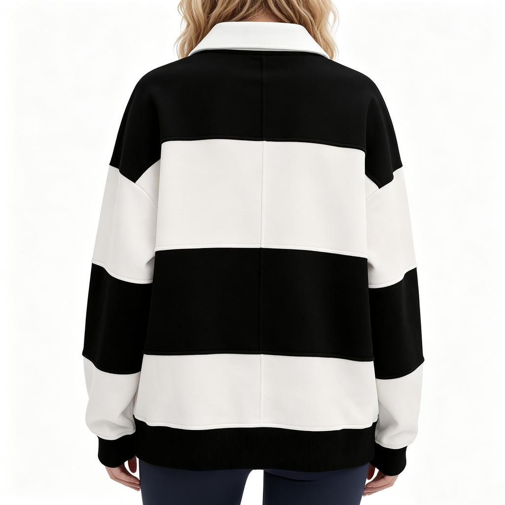 Women's Stylish Casual Loose Fit Long Sleeve Pullover Sweatshirt with Zipper and Collar