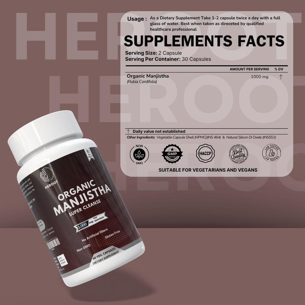 Manjistha (Rubia Cordifolia) Root Capsules | 60 Capsules Herbal Supplement