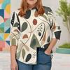 Women Plus Size Collared Long Sleeve Geometric Printed Button Front Shirt