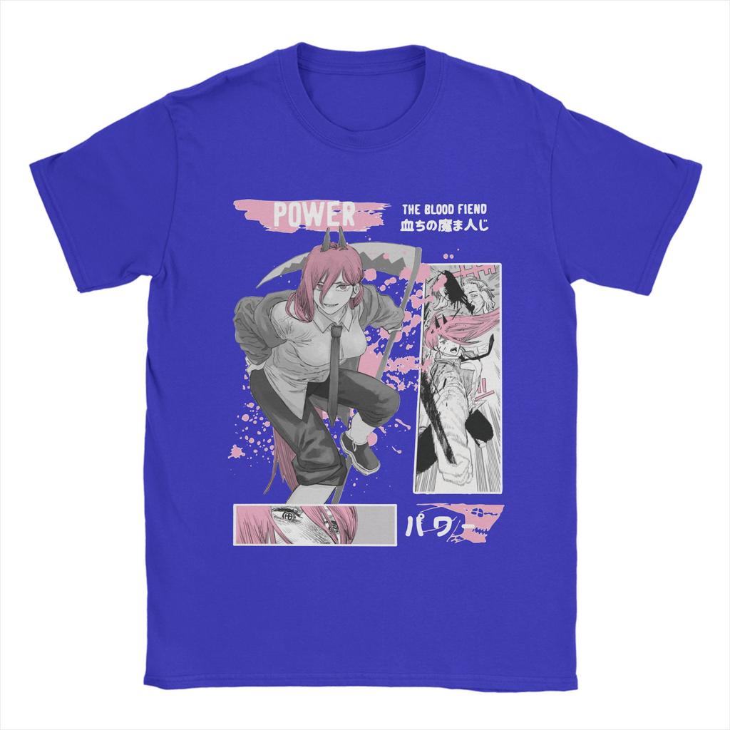 Novelty Power Chainsaw Man T-Shirt for Men O Neck Pure Cotton T Shirts Anime Manga Short Sleeve Tees Plus Size Tops