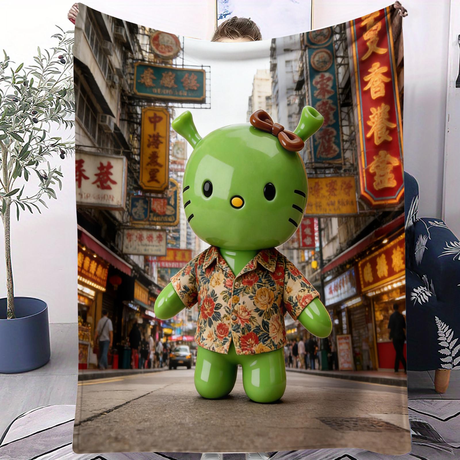 

Foldable Green Alien Cartoon Small Cover Blanket All Season Soft Portable For Bed Bedroom Dorm Sofa Lunch Camping Travel Gift 70x100cm