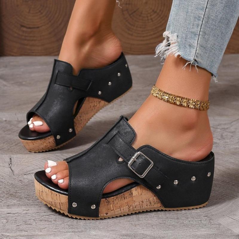 Женские Сандалии Летние Пряжка Открытый Носок Пляжные Элегантные Туфли для Женщин Обувь Платформа Танкетка Сандалии Женские Sandalias De Mujer 36 чёрный 2890₽
