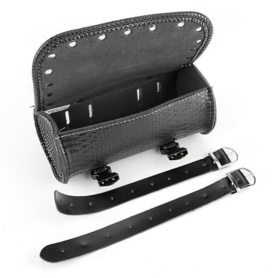 Black PU Leather Motorcycle Scooter Saddle Fork Roll Barrel Tool Bag Universal