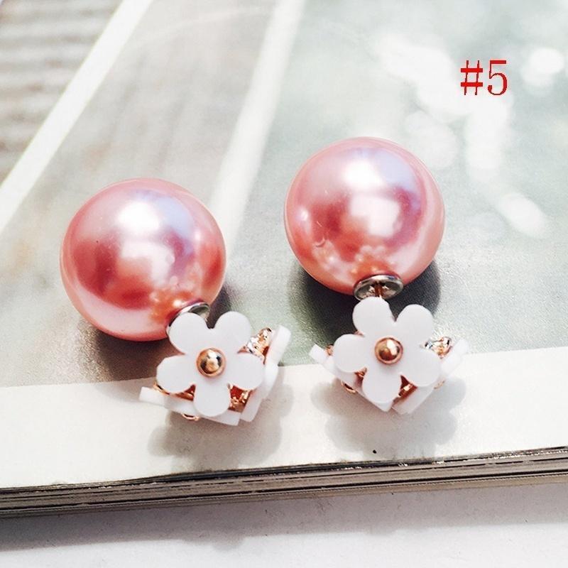 1 Pairs Fashion simulated pearl ball Earrings flower hiphop two side Jewelry Double side Stud Earring