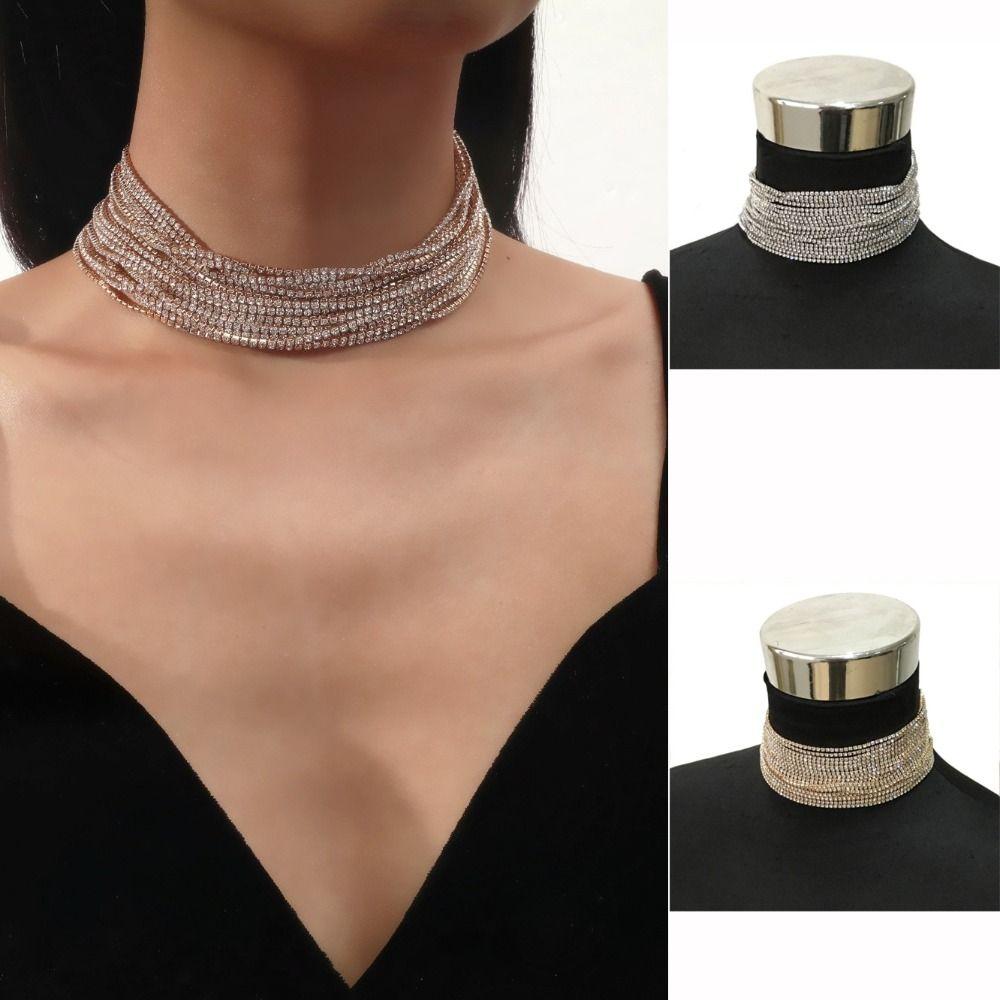 Mehrschichtige Strass-Halskette Luxuriöse Schlüsselbein-Kette Modische Kristall-Halskette für Damen