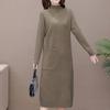 Knitted Dress for Women In Autumn and Winter Korean Style Loose Mid-length Pullover Solid Color Half Turtleneck Sweater Dress