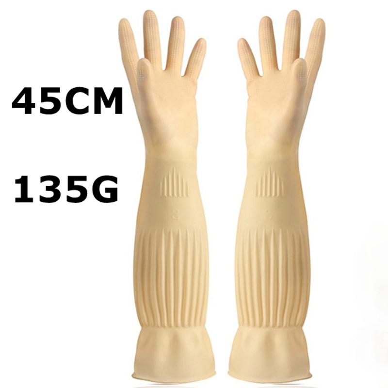 

1 пара удлиненных перчаток для мытья посуды, латексные резиновые водонепроницаемые рабочие перчатки для бытовых скрубберов, кухонных чистящих инструментов