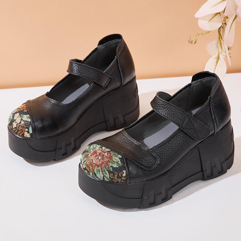 

GKTINOO Туфли на толстой подошве с увеличением высоты 2024 Весна Новые из натуральной кожи на липучке Универсальные Ретро Женские туфли на платформе 250