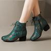 Módní GKTINOO Kotníkové boty z pravé kůže 2025 Zimní Nové Etnické Potištěné Dámské Boty Měkké Podrážky Silné Podpatky Kožené Boty pro Matku