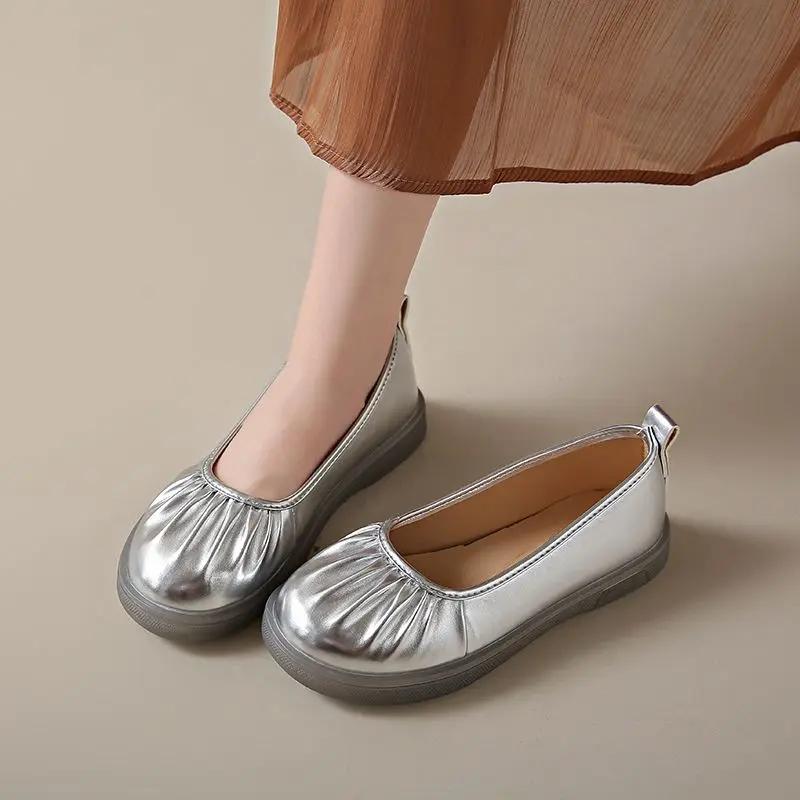 Fashion Women's Flat Shoes With Heel Wrinkles Slip-on Round Toe Beige Ladies Footwear Vacation 2025 Trend Stylish Quick Delivery Shoe 39