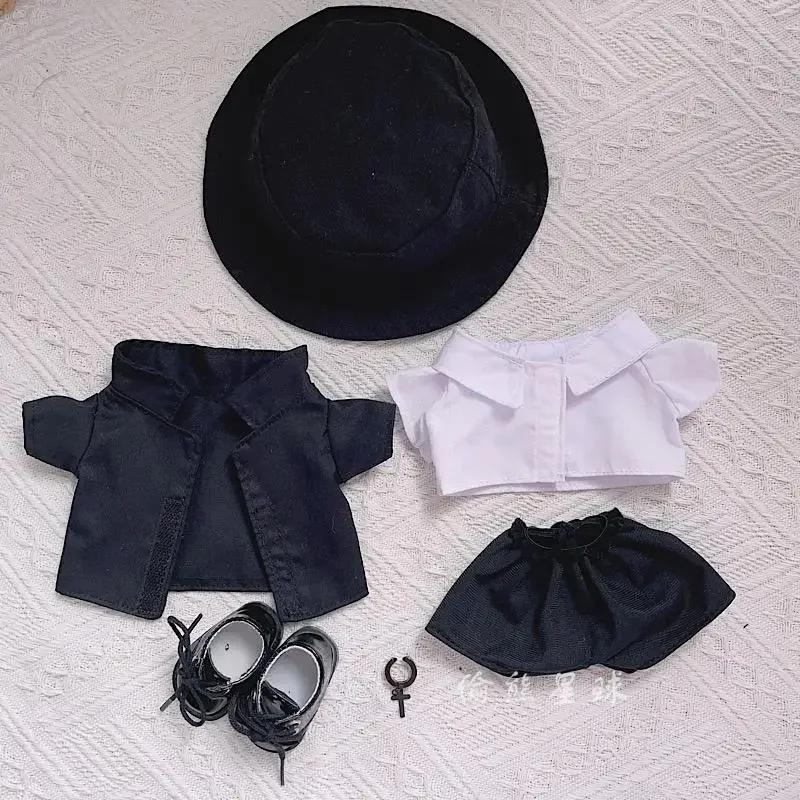 !! Cheap! 20cm Dolls' Suit Black Trench Coat Fisherman Hat Handsome Tie Cotton Doll Clothes Plump Body Can Wear Doll Toy