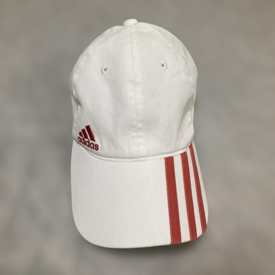 Used 00s vintage adidas white red striped cap