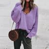 Long Sleeve Sweater V-Neck Clothing Fashionable Tops Casual Solid Pullover