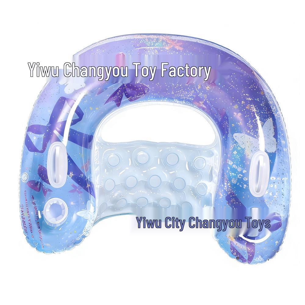 Ins Style Sequin Flower Inflatable Pool Float: U-Shaped Lounge Chair with Net
