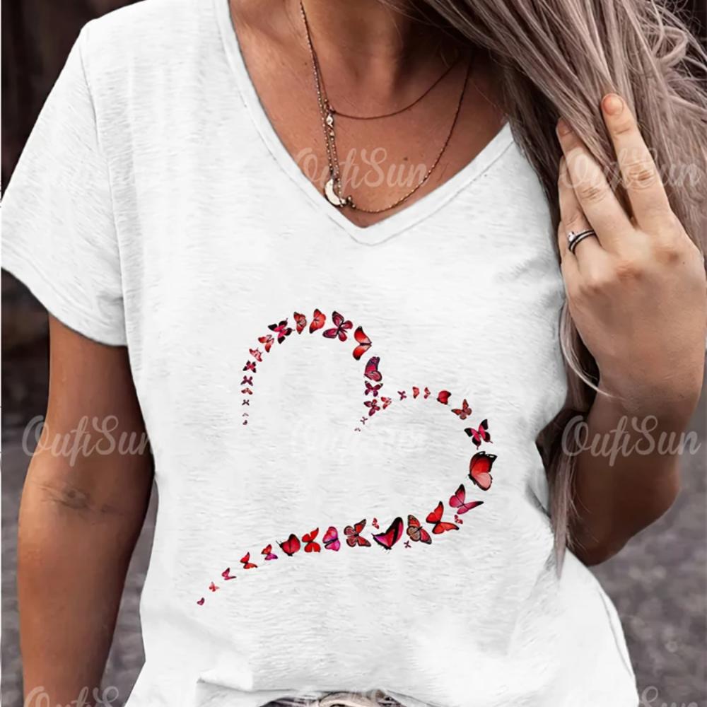 Tricou Nou pentru Femei Simplu cu Imprimeu Grafic Mărimi Mari Top de Vară Îmbrăcăminte Femei Oversize Designer Cămașă cu Mânecă Scurtă Femei Decolteu în V