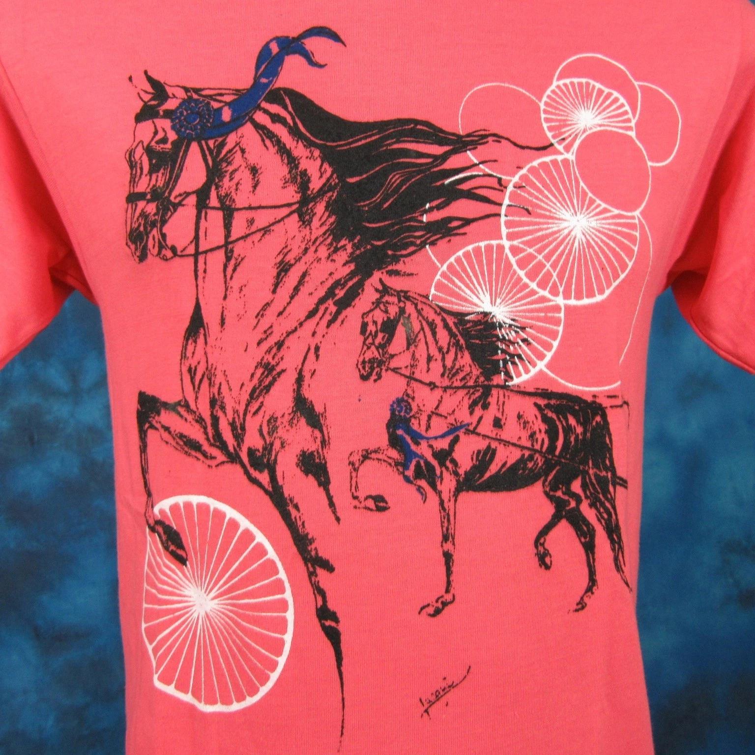 

NOS vintage 80s HORSE CARRIAGE ART BUTTERY SOFT T-Shirt S/M cowboy single stitch 2XL