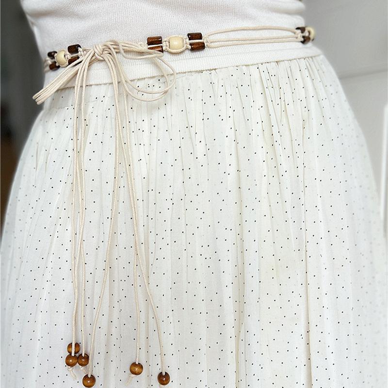 Wax Rope Hand-woven Wooden Bead Bow Waist Chain Retro Ethnic Style Temperament Belt Versatile Light Luxury Niche Jewelry