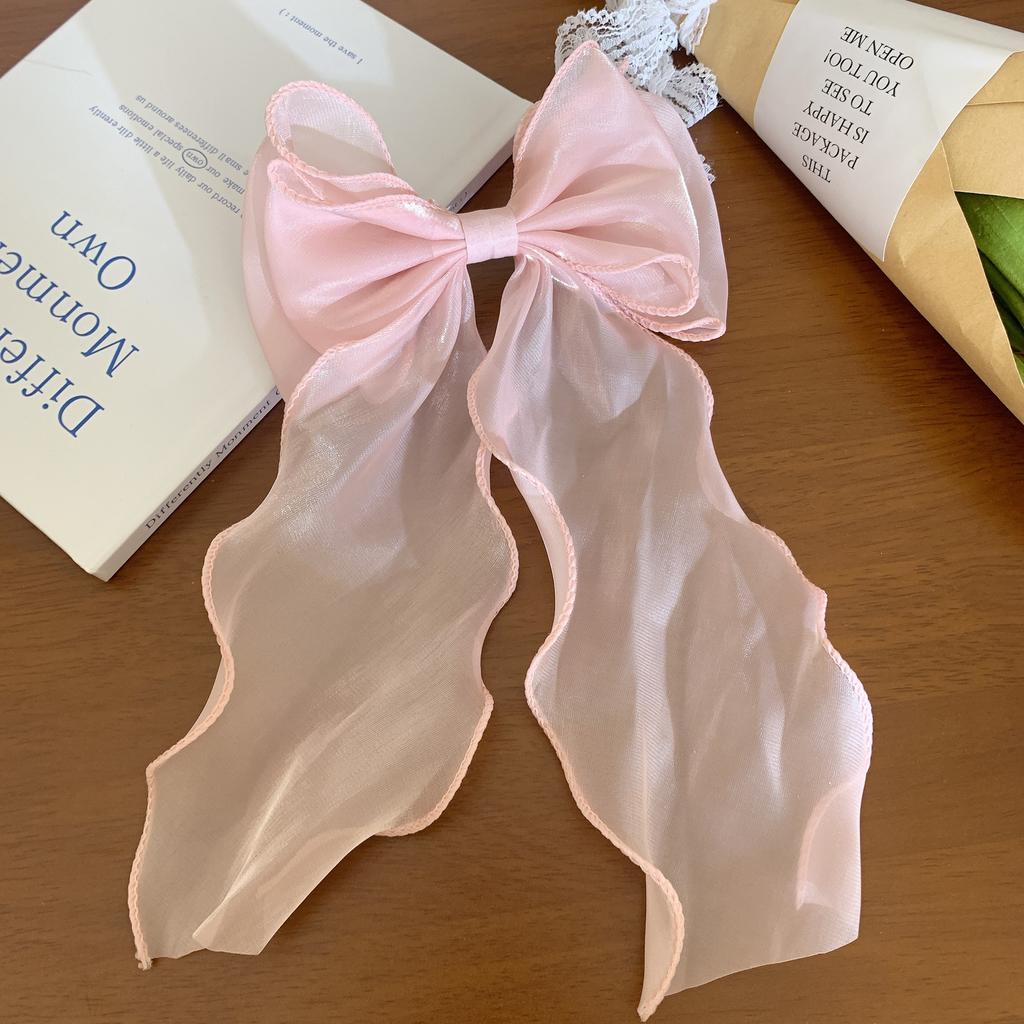 1PC Sweet Chiffon Bow Hair Clips Girls Blue Shining Satin Bowknot Hair Clips Ribbon Bow Barrette Hairpin Grip Ponytail Clip Headwear