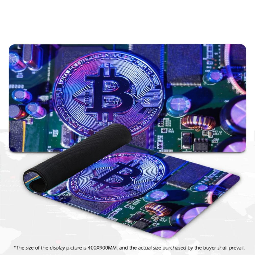 Gaming Mouse Pad Bitcoin Circuit Board Print Gold Silver Crypto Coin Anti Slip Rubber XXL Large Desk Mat For PC Laptop Gamers