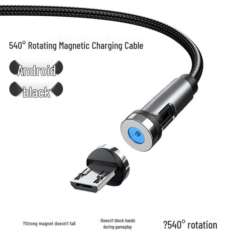 Câble de charge magnétique rotatif à 540°: Câble de données 3-en-1 pliable