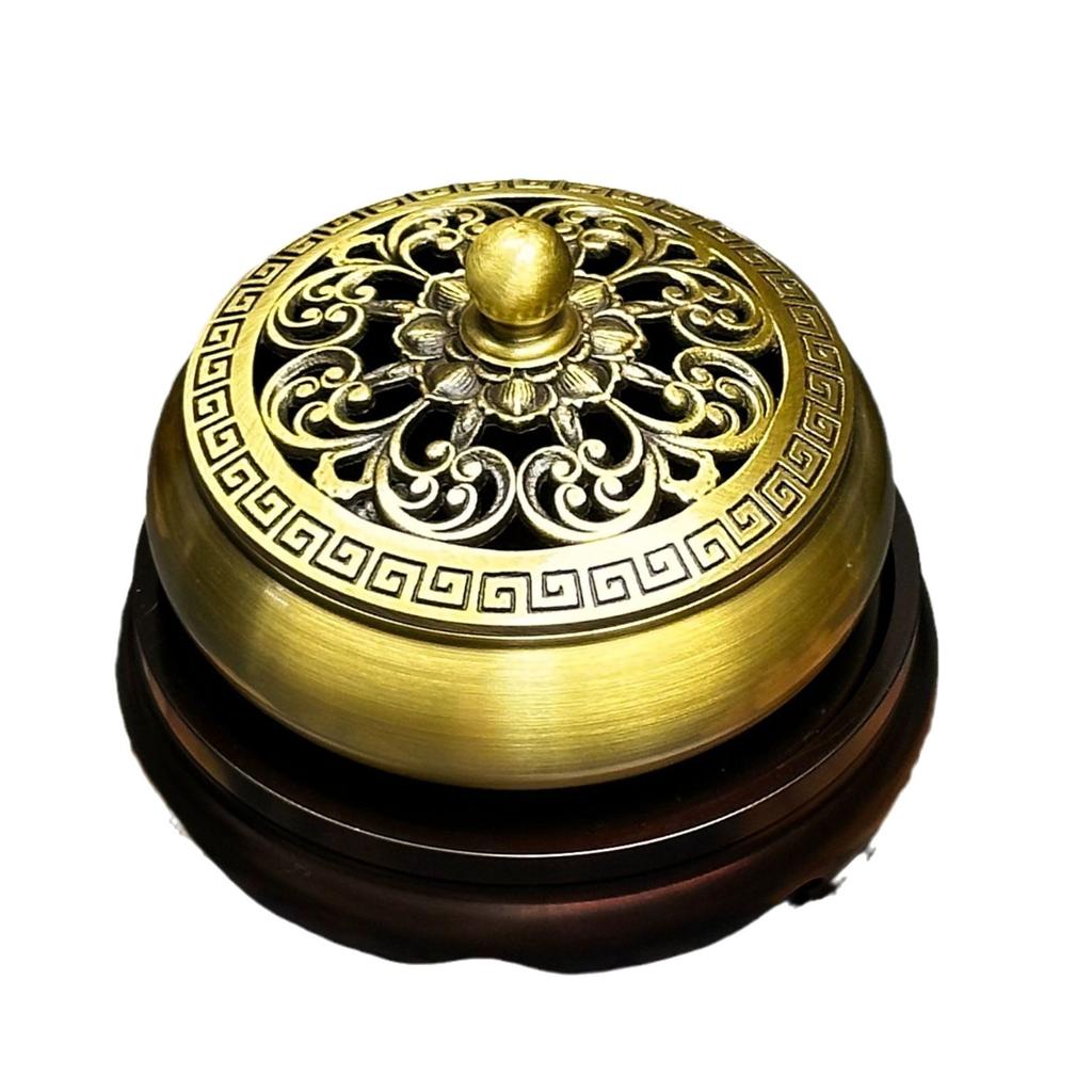 Klassisk Antik Rökelsebrännare med Platt Botten Ren Koppar Hushåll Inomhus Dekorativ Zen Sandelträsnideri Rökelsebrännare