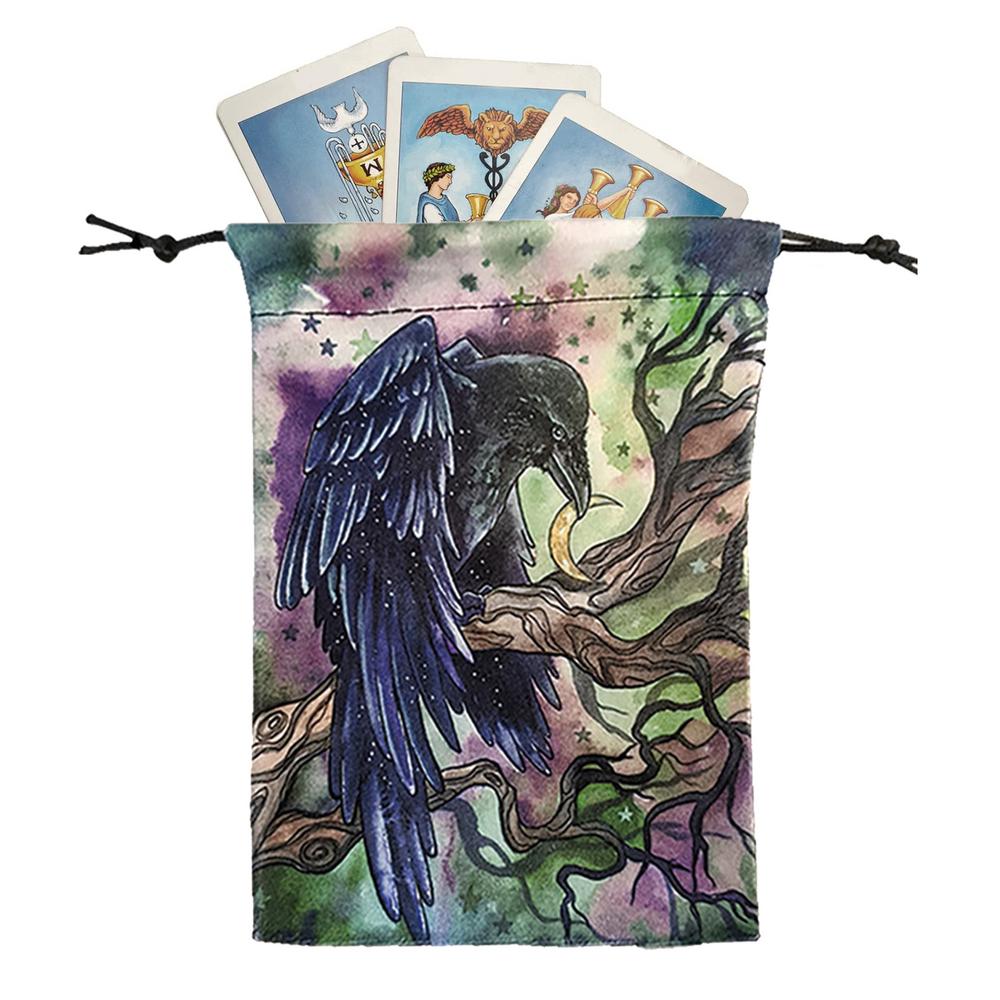 Drawstring Organizer Bags 5X7Inches Tarot Deck Drawstring Storage Bags Small Multifunctional Soft Jewellery Bags Crow Animal