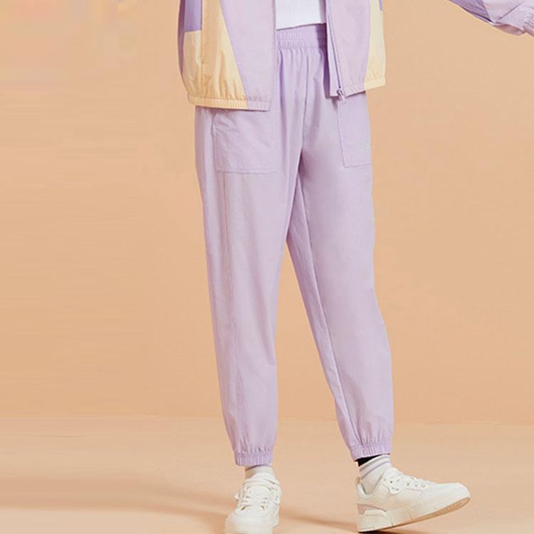 Li Ning Sports Trend Series Solid Color Loose Fit Casual Sports Long Pants Women Bottoms Lilac AYKS028-3