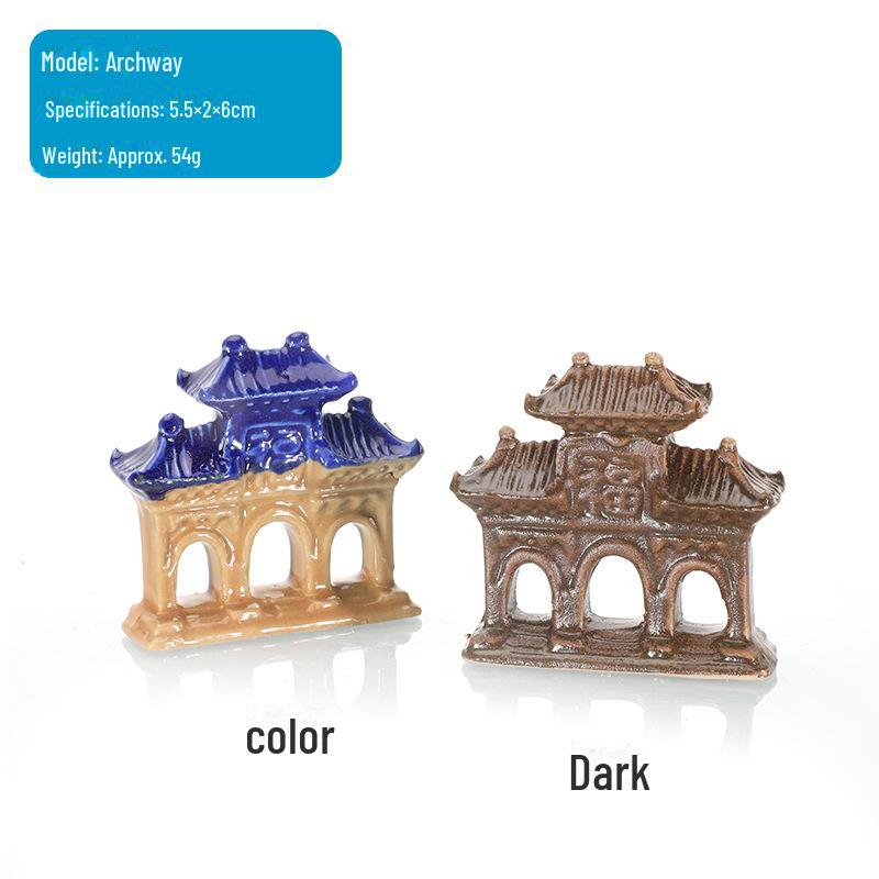 Akvárium Krajina Dekorace: Kamenná skalka absorbující vodu a ozdoba z keramického pavilonu na bonsai