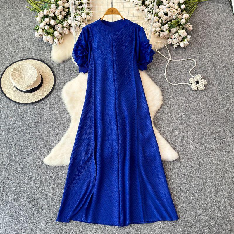 Sanzhai Ruched Fancy Dress Women's Plate Flower Loose Slim Looking French Plus Size Dress Elegance Elegant Long Dress