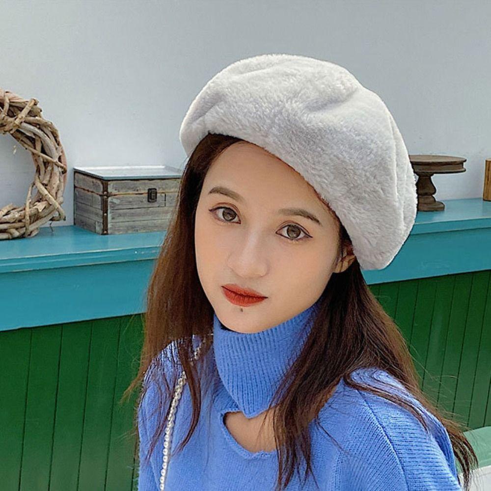 Keep Warm Women Berets Plush Octagonal Hat Elegant Painter Caps  Winter