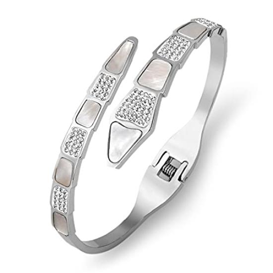 

Free size bangle for pink popular accessory women, gold, zirconia, seashell, stylish, snake-shaped bracelet, finish, titanium,