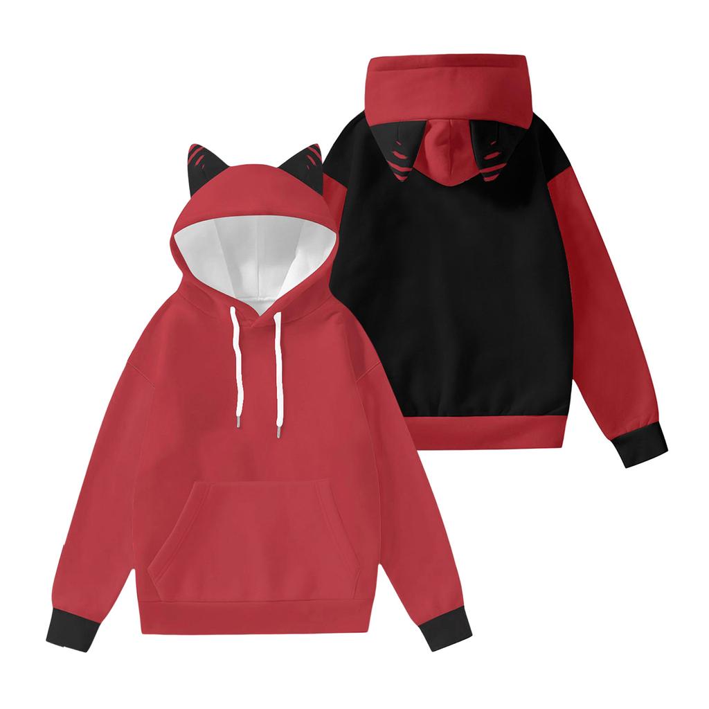 Women's Fashion Long-Sleeved Color-Blocked Printed Hooded Sweatshirt With Ears