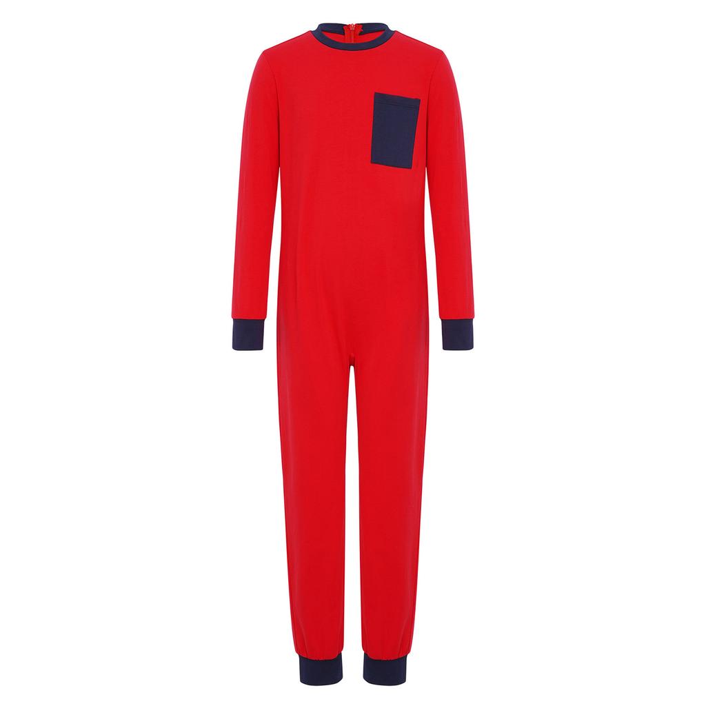 Unisex Kinder Adaptive Strampler Rundhalsausschnitt Langarm Anti-Kratz-Rücken Unsichtbarer Reißverschluss Kontrastfarbe Tasche Kleidung