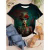 T-shirt da Donna Vintage Stile Artistico Elegante con Stampa Tematica Manica Corta