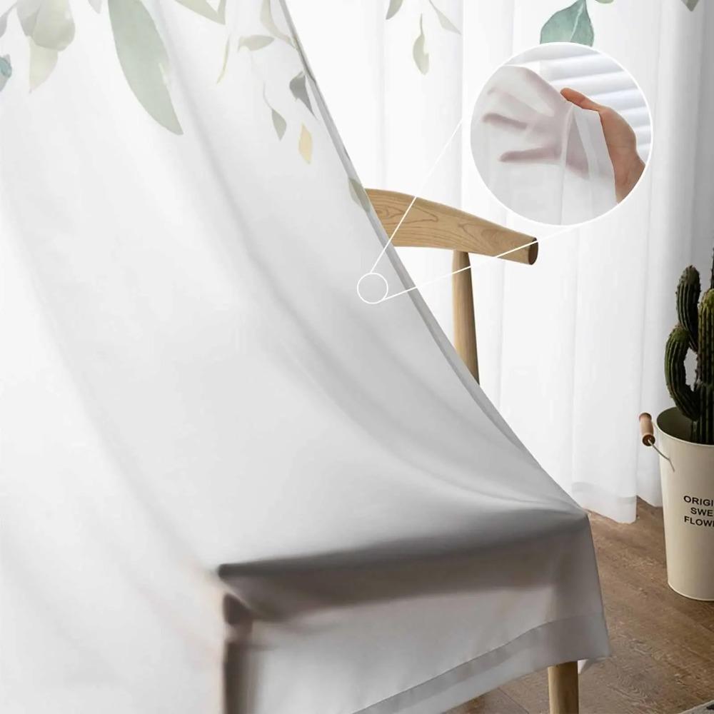 Frühlingsaquarell Pflanze Eukalyptusblätter Transparente Vorhänge für Wohnzimmerdekoration Fenstervorhang Küche Tüll Voile Drapierungen