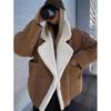 Dames Losvallende Warme Vintage Shearling Jas voor Herfst/Winter Dikke Pluizige Splicing Grote Revers Jassen Dames Street Jassen