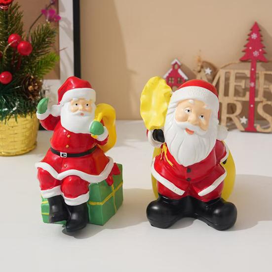 Santa Claus Figurine Christmas Tabletop Resin Santa Sculpture with Gift Bag for Mantle Bookshelf Home Decor