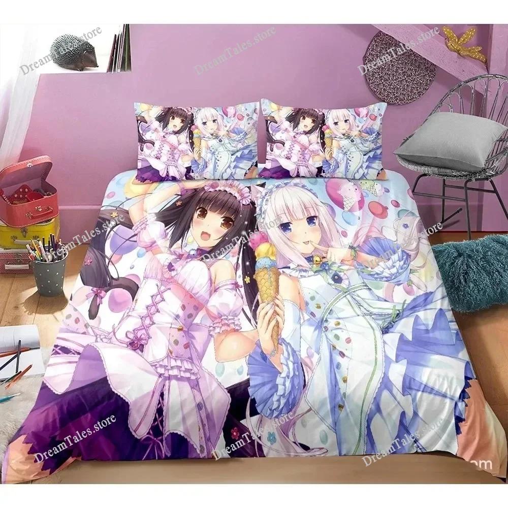 Cute Anime Cat Maid Pattern NEKOPARA Bedding Set Game Printing Duvet Cover and Pillowcase Bedroom Decorate for Otaku Teens741